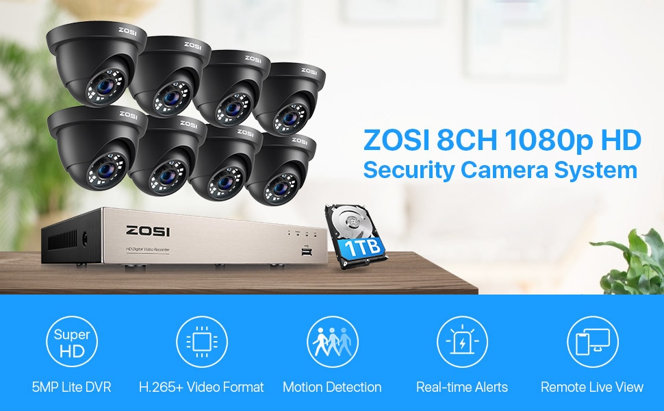ZOSI 8Channel 1080p 1TB Hard Drive DVR Security Camera System with 8